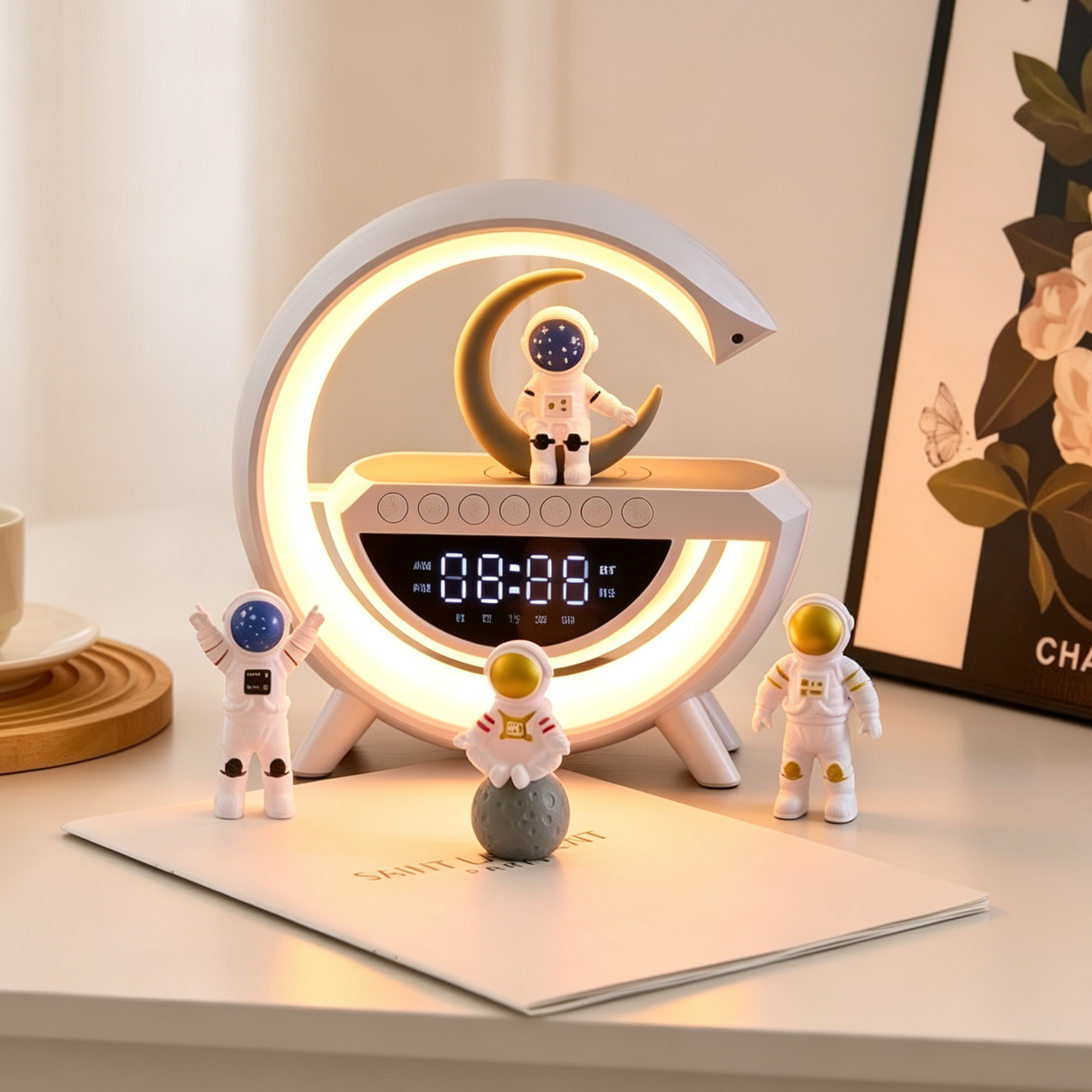 Astronaut LED Alarm Clock with Wireless Charging